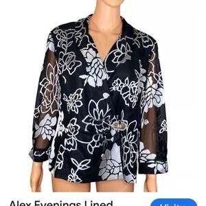 Alex Evenings Black and White Floral Top blazer